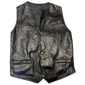 Custom Vintage Napolene Leather Outfitters Mens Patchwork Biker Vest Snap Button